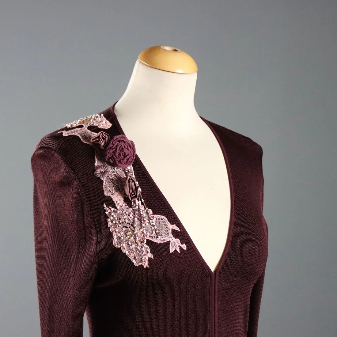 Karen Millen Y2K Plum Cardigan Lace and Silk UK Size 12 Second Hand