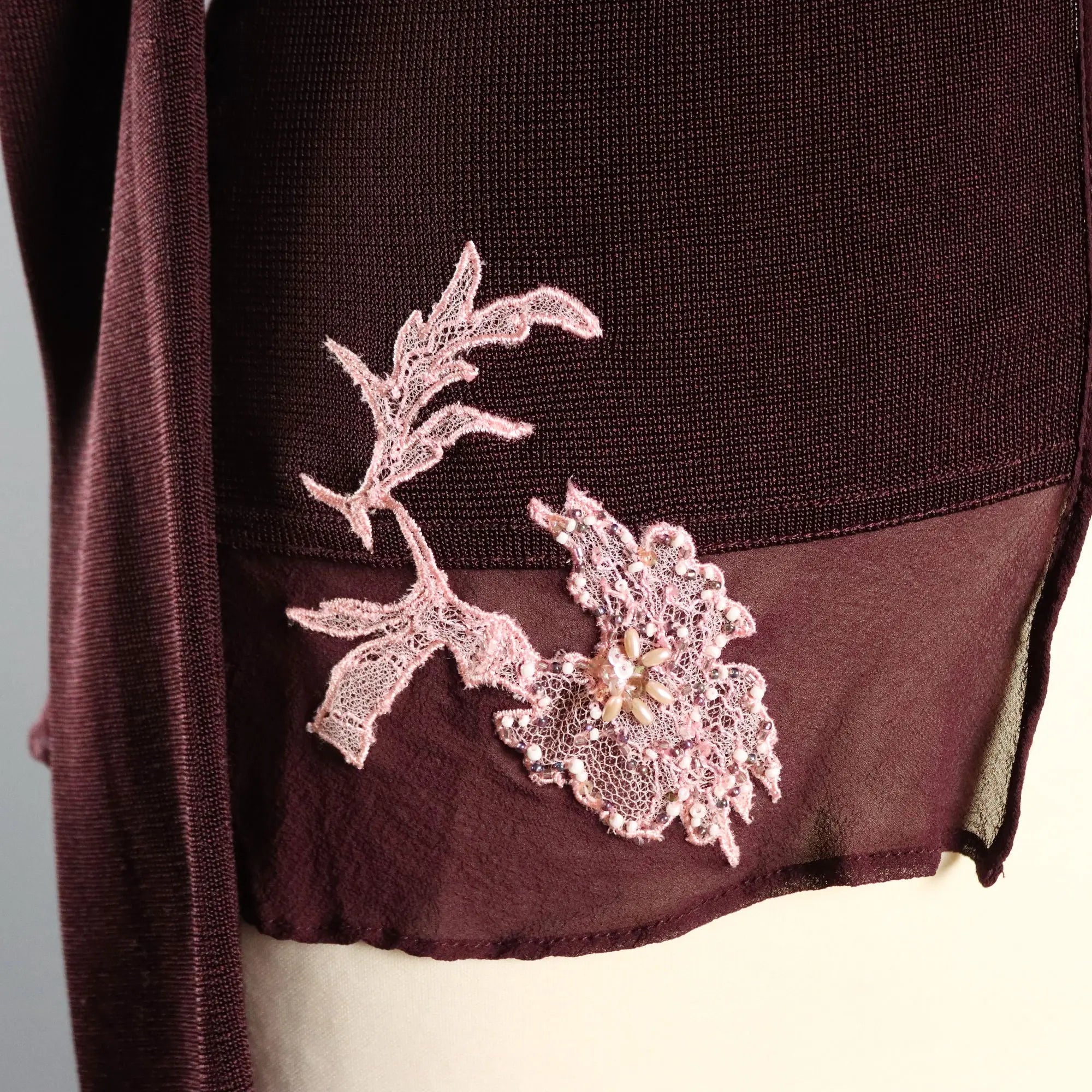Karen Millen Y2K Plum Cardigan Lace and Silk UK Size 12 Second Hand