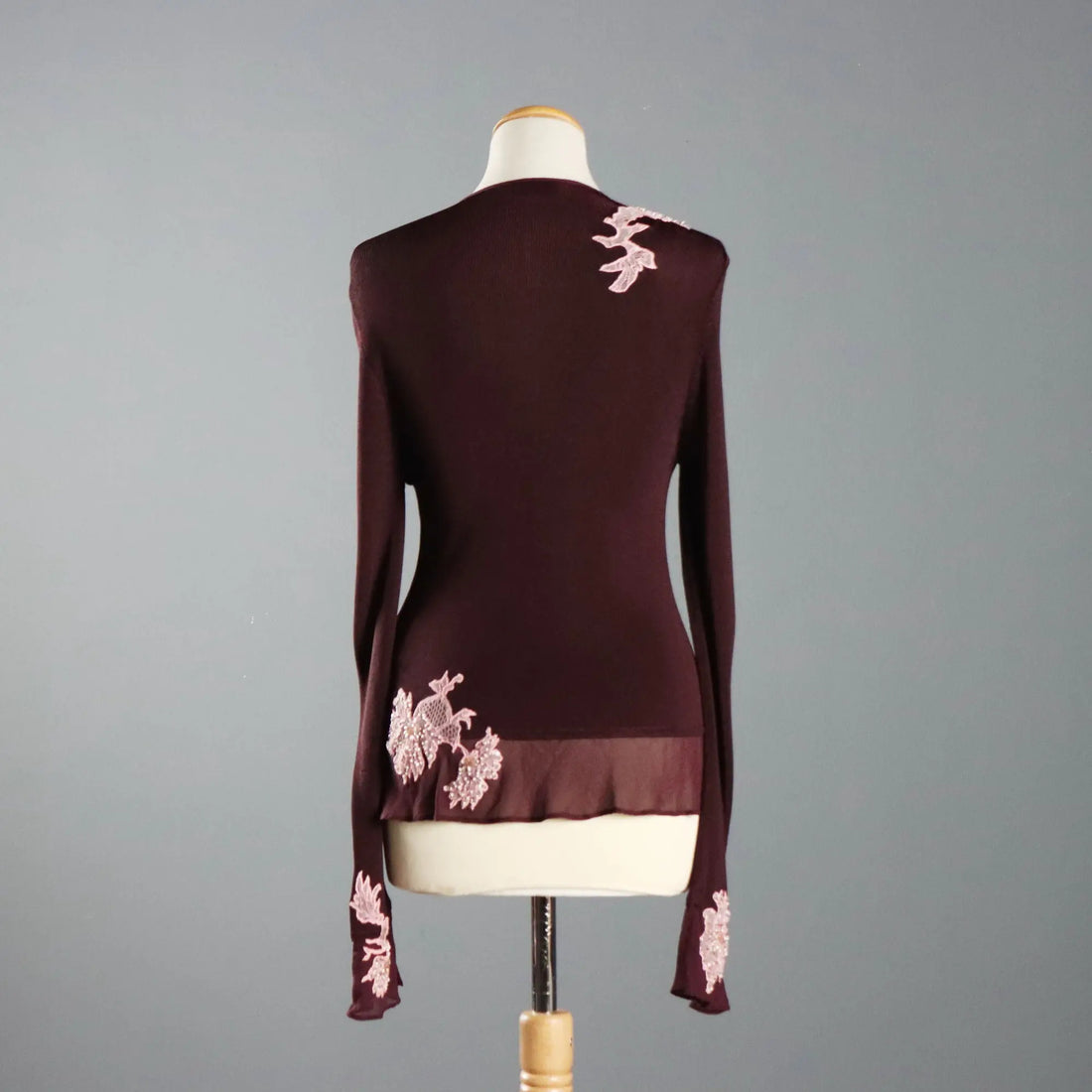 Karen Millen Y2K Plum Cardigan Lace and Silk UK Size 12 Second Hand