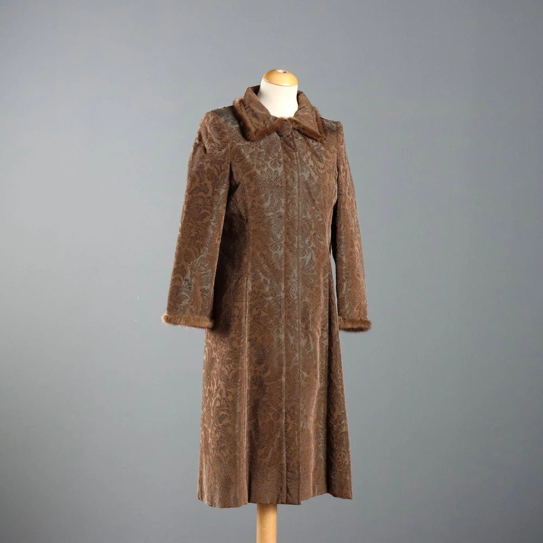 Brown Brocade Overcoat Sonia Fortuna Brown Fabric UK Size 14