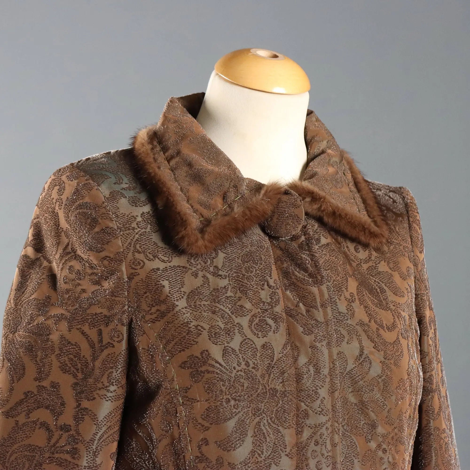 Brown Brocade Overcoat Sonia Fortuna Brown Fabric UK Size 14