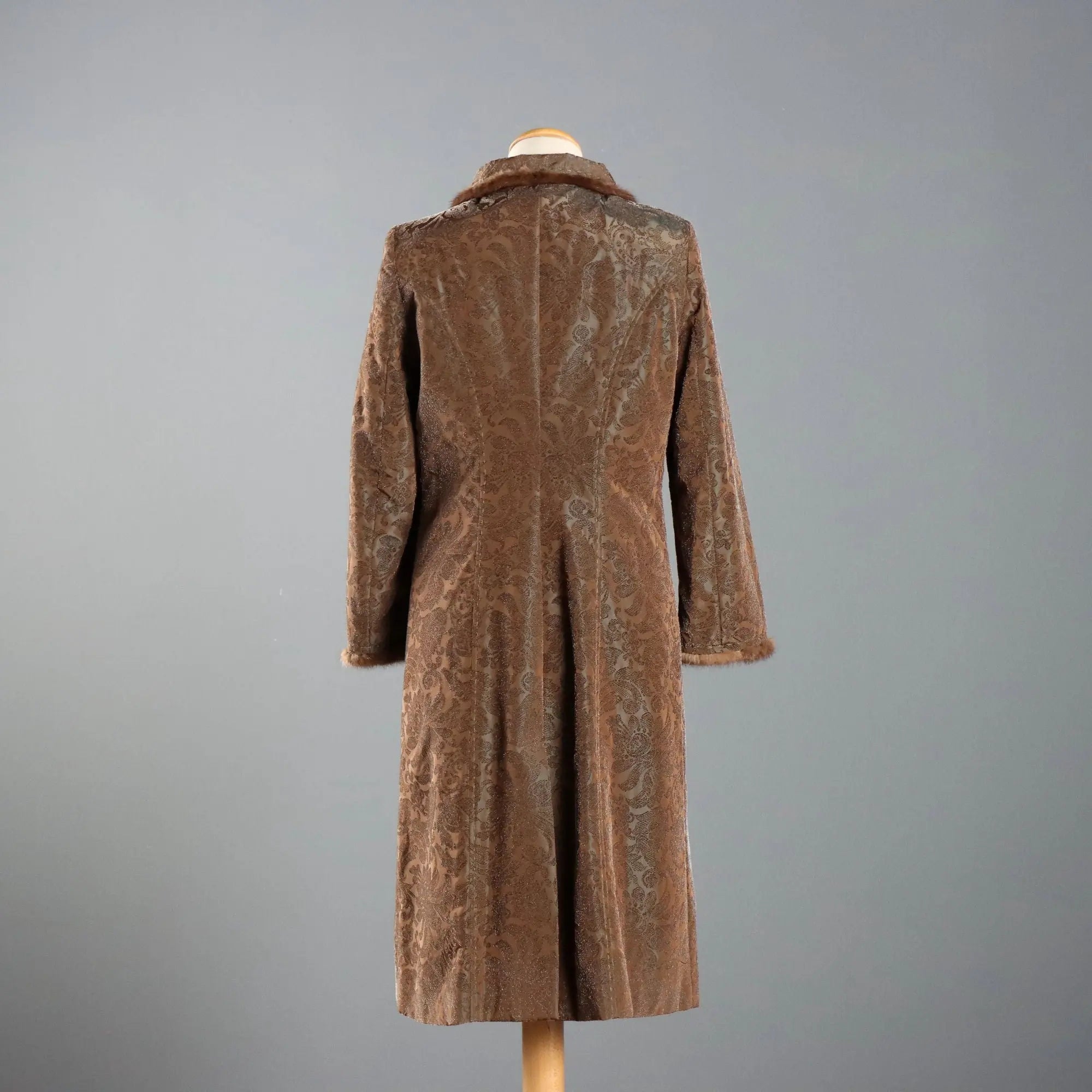 Brown Brocade Overcoat Sonia Fortuna Brown Fabric UK Size 14