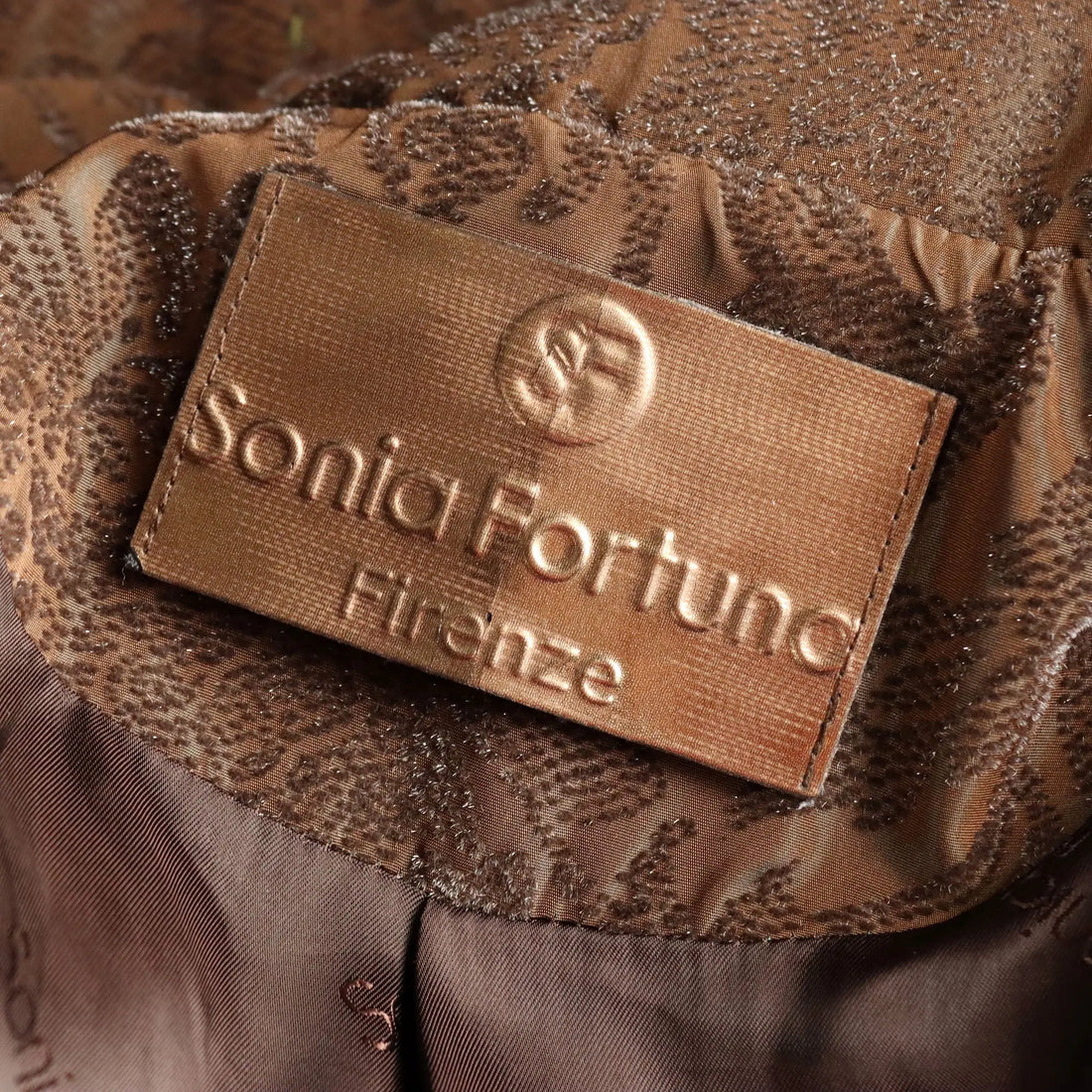Brown Brocade Overcoat Sonia Fortuna Brown Fabric UK Size 14