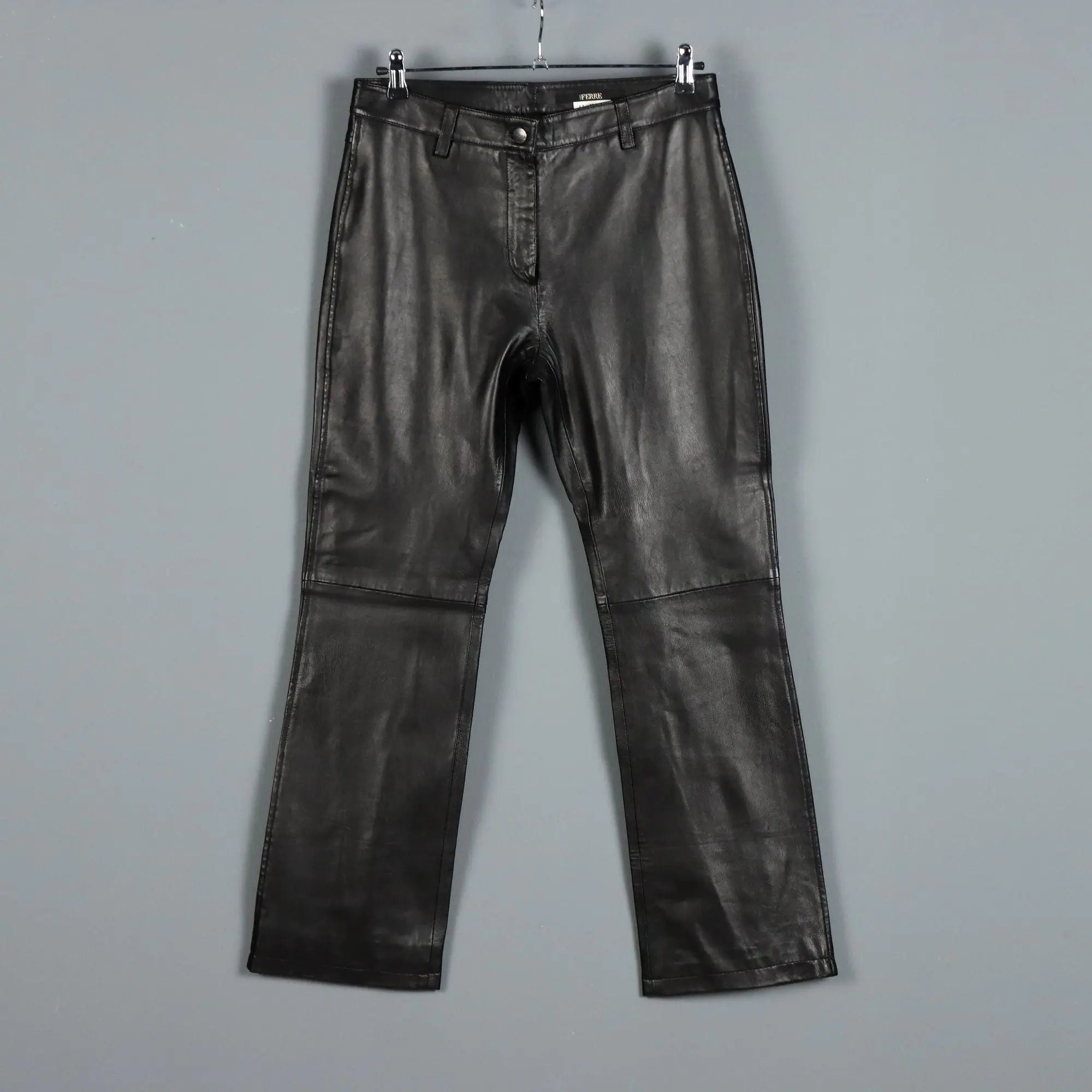 Black Leather Trousers Ferré Jeans UK Size 14 Second Hand