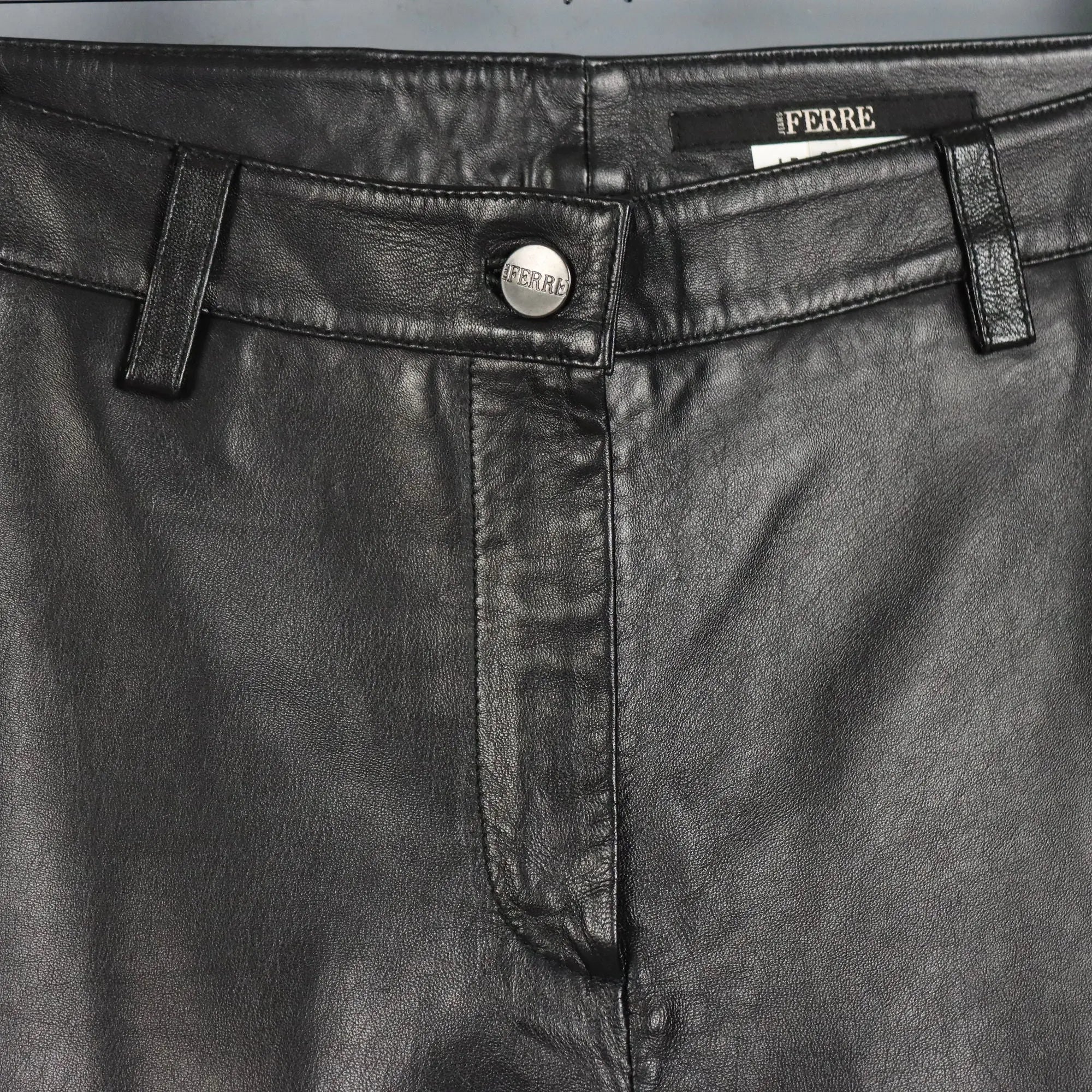 Black Leather Trousers Ferré Jeans UK Size 14 Second Hand