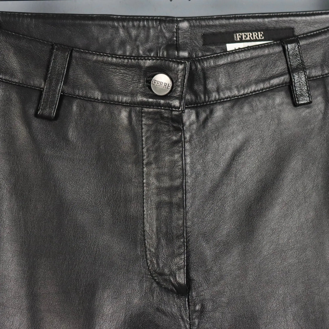 Black Leather Trousers Ferré Jeans UK Size 14 Second Hand
