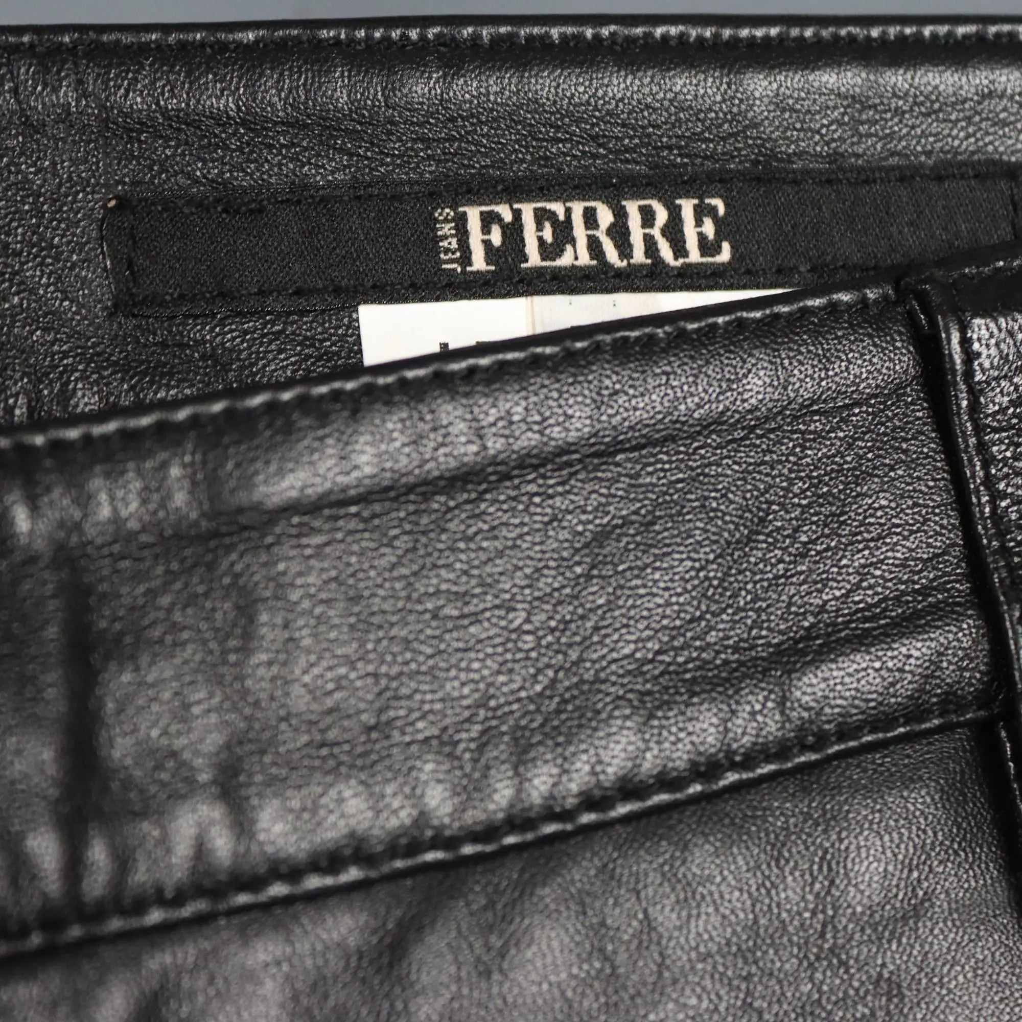 Black Leather Trousers Ferré Jeans UK Size 14 Second Hand