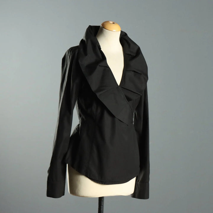 Valentino Roma Black Cotton Wrap Shirt UK Size 10 Second Hand