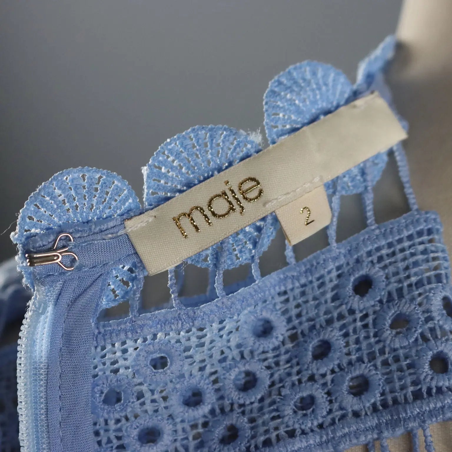 Maje Dress Light Blue Lace UK Size 10/12 Second Hand France