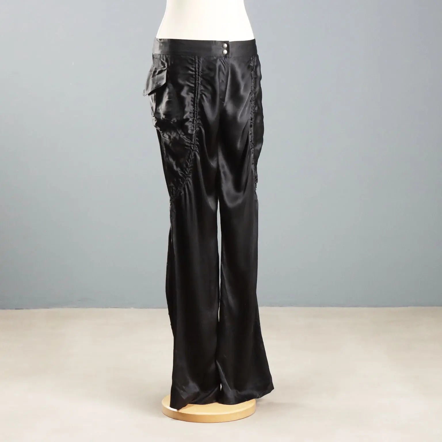 Y2K Black Silk Satin Pants Alberta Ferretti Black Satin UK Size 12