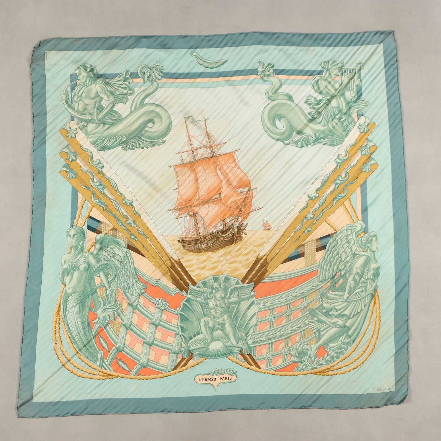 Hermès Nautical Scarf Vintage Coloured Silk by Julie Abadie