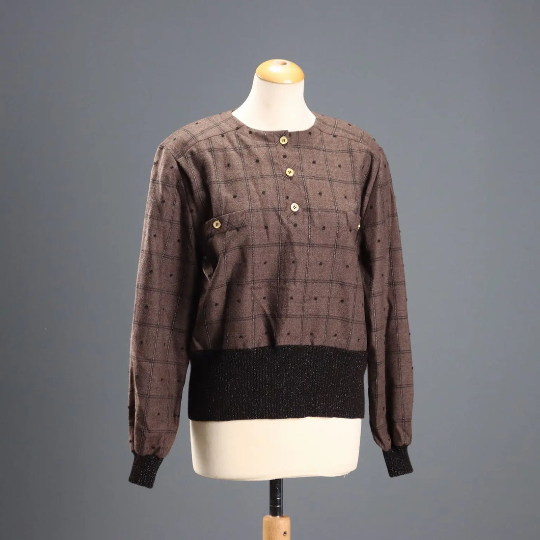 Capucine Blouse Vintage Wool with Print UK Size 14 Italy 1970s-1980s - UK Size 14 | Clothing & House Linens | Vintage