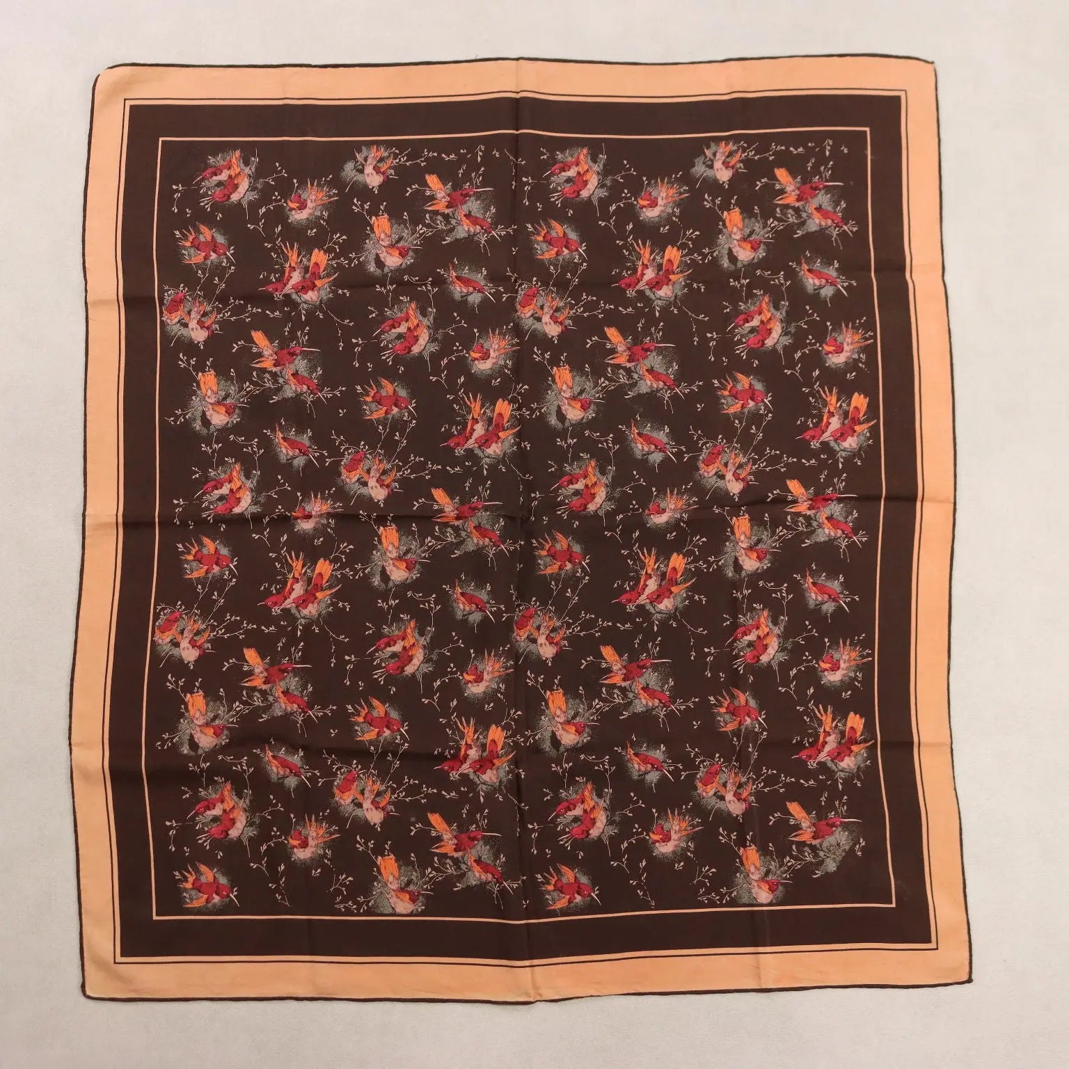 Vintage Gucci Scarf Silk with Brown Colibri Italy 1960s