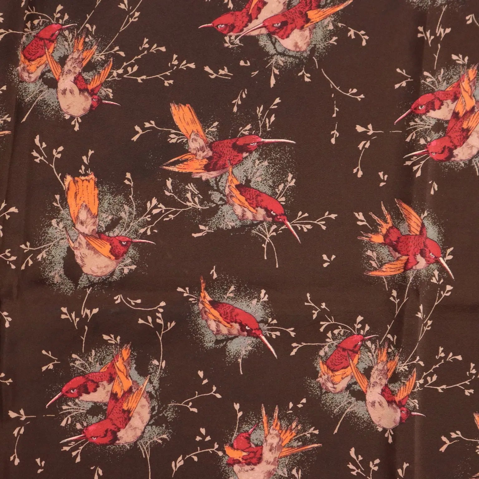 Vintage Gucci Scarf Silk with Brown Colibri Italy 1960s