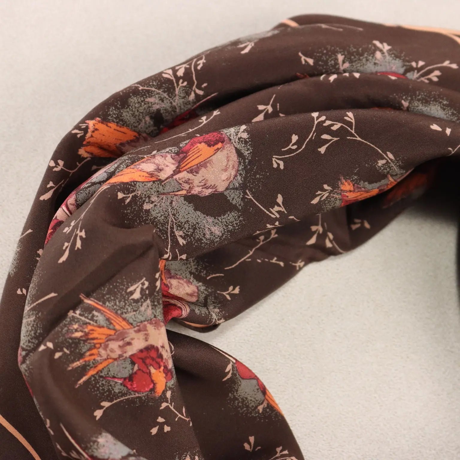 Vintage Gucci Scarf Silk with Brown Colibri Italy 1960s