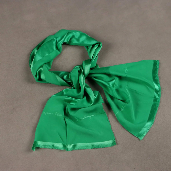 Ferragamo Vintage Scarf Pure Green Silk Italy 1980s | Clothing & House Linens | Vintage