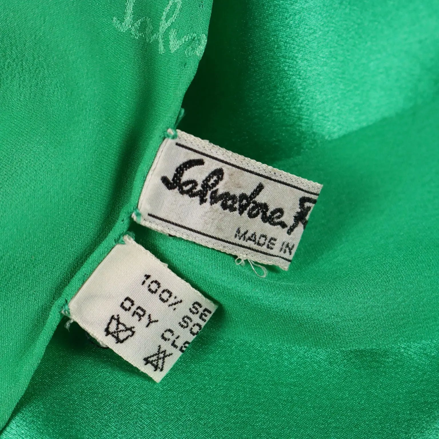 Ferragamo Vintage Scarf Pure Green Silk Italy 1980s | Clothing & House Linens | Vintage