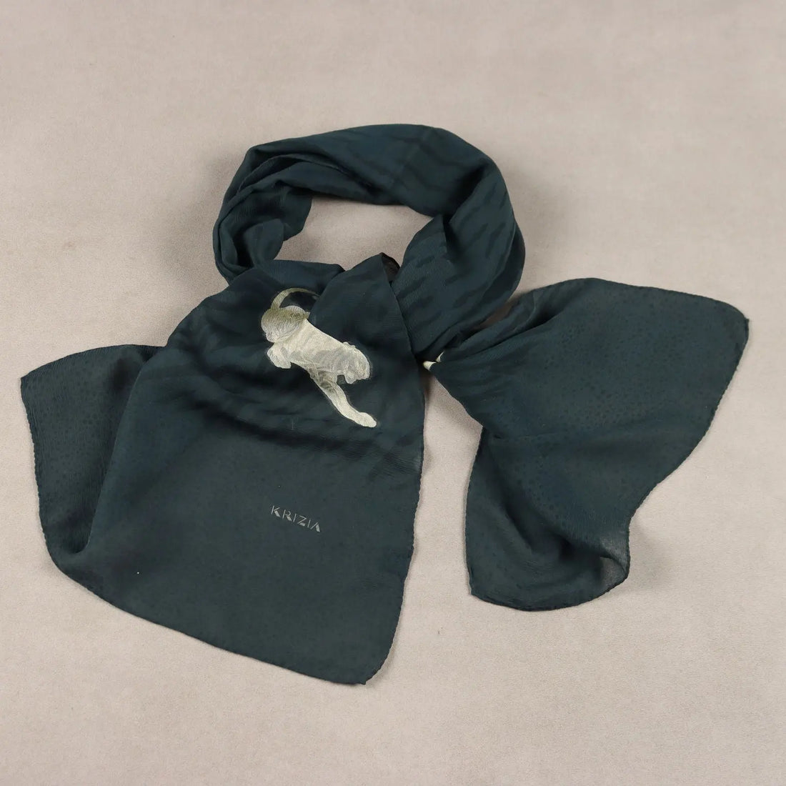 Vintage Krizia Scarf Black Silk Tigers Italy 1980s | Clothing & House Linens | Vintage