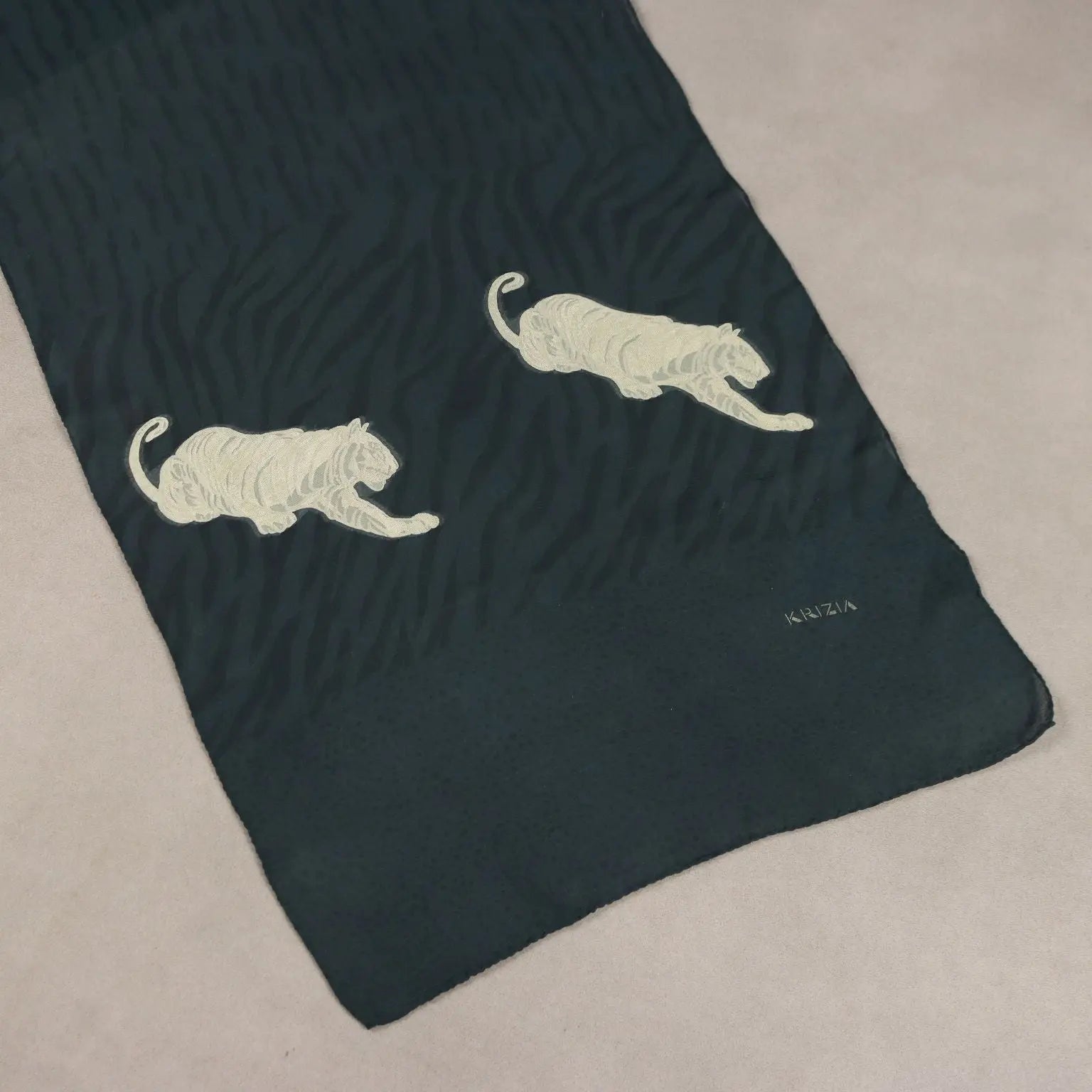 Vintage Krizia Scarf Black Silk Tigers Italy 1980s | Clothing & House Linens | Vintage