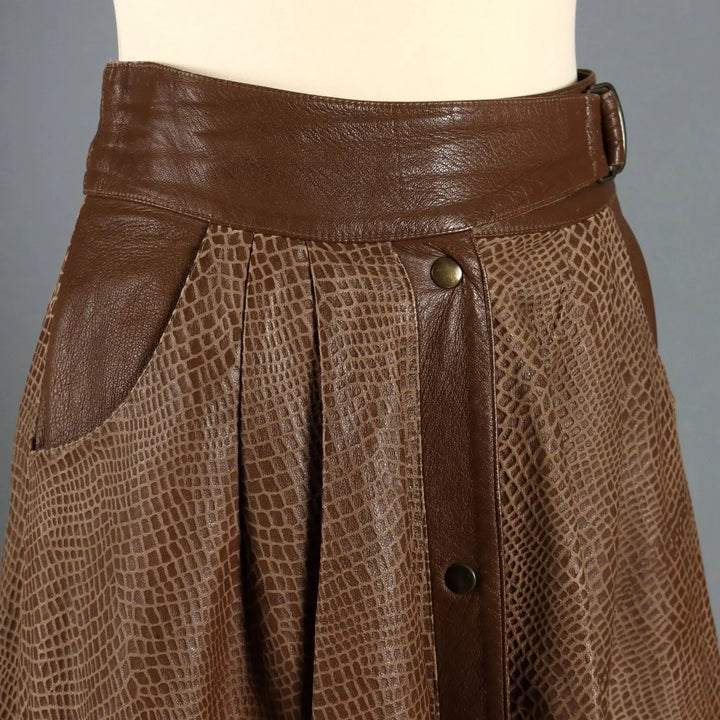 Vintage Skirt Brown Leather UK Size 14 Italy 1980s - UK Size 14 | Clothing & House Linens | Vintage