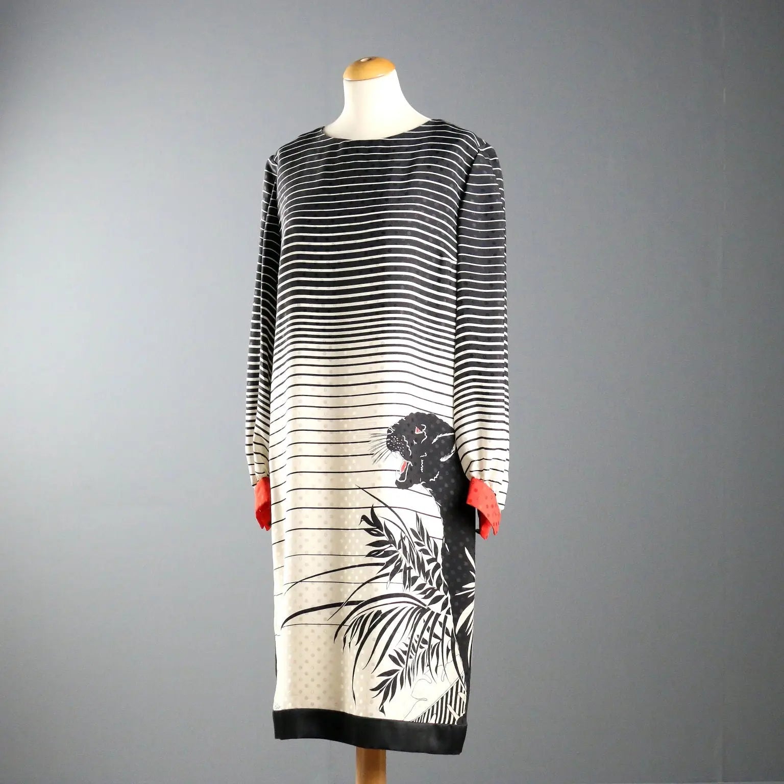 Mila Schön Silk Dress with Panther Print Silk UK Size 14 Italy 1980s