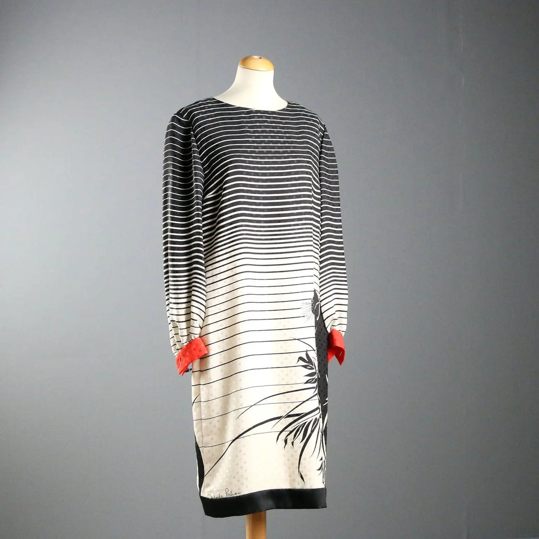 Mila Schön Silk Dress with Panther Print Silk UK Size 14 Italy 1980s