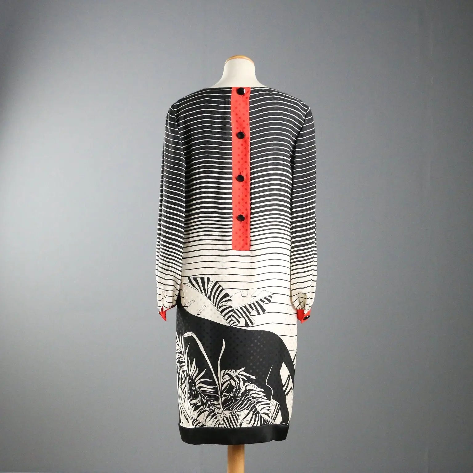Mila Schön Silk Dress with Panther Print Silk UK Size 14 Italy 1980s
