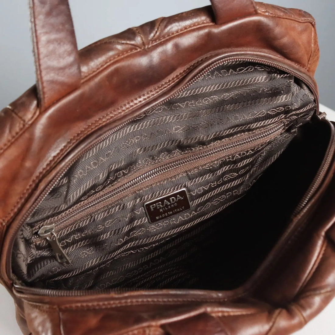 Vintage Prada Bag Brown Leather Italy 1980s-1990s
