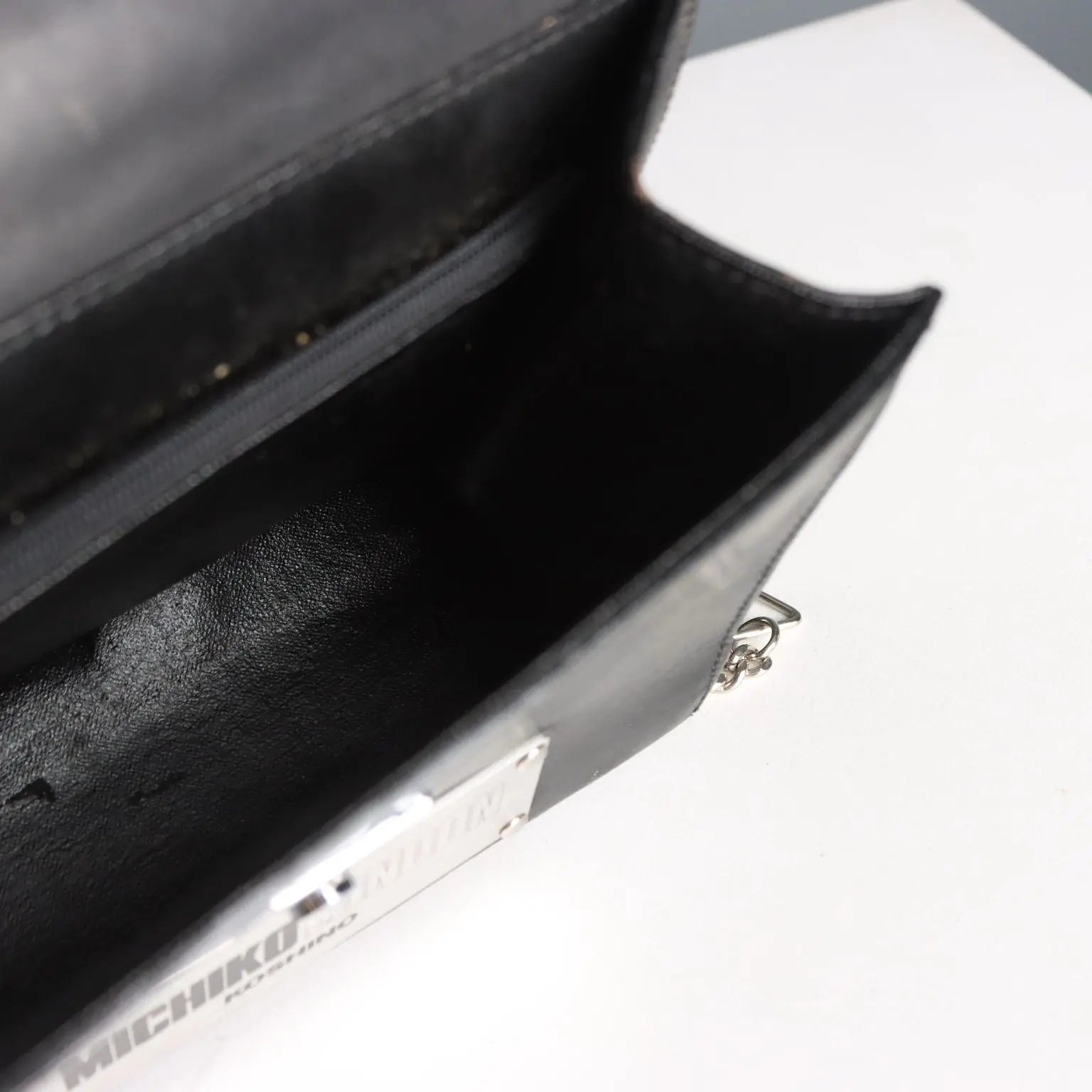 Black Leather Cyberpunk Bag Michiko Koshino Vintage UK 1990s