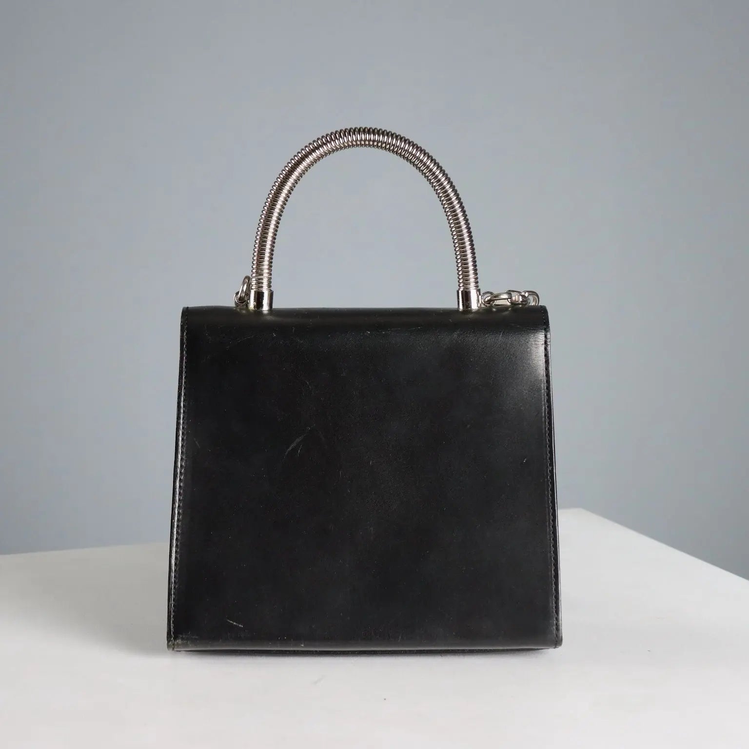 Black Leather Cyberpunk Bag Michiko Koshino Vintage UK 1990s