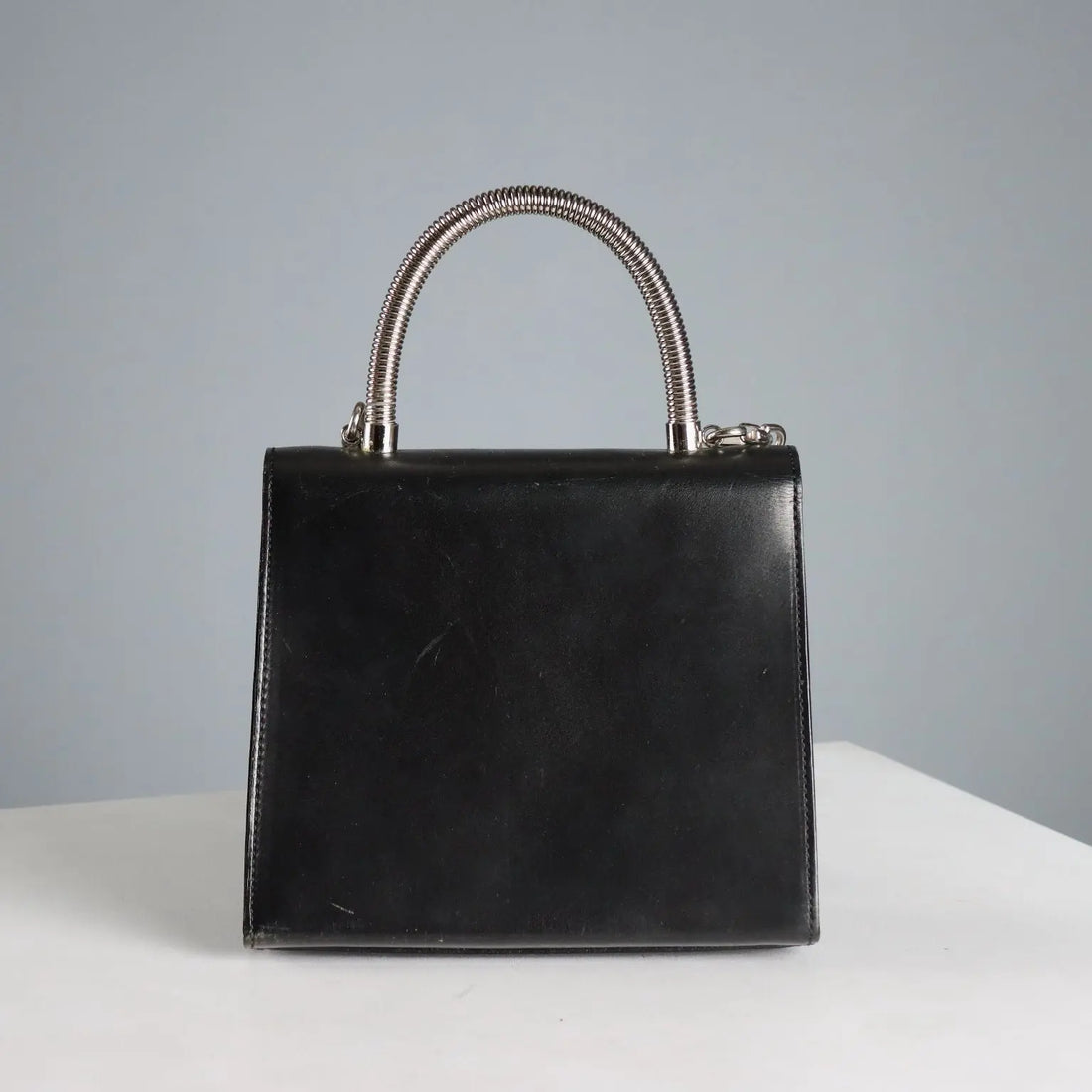 Black Leather Cyberpunk Bag Michiko Koshino Vintage UK 1990s