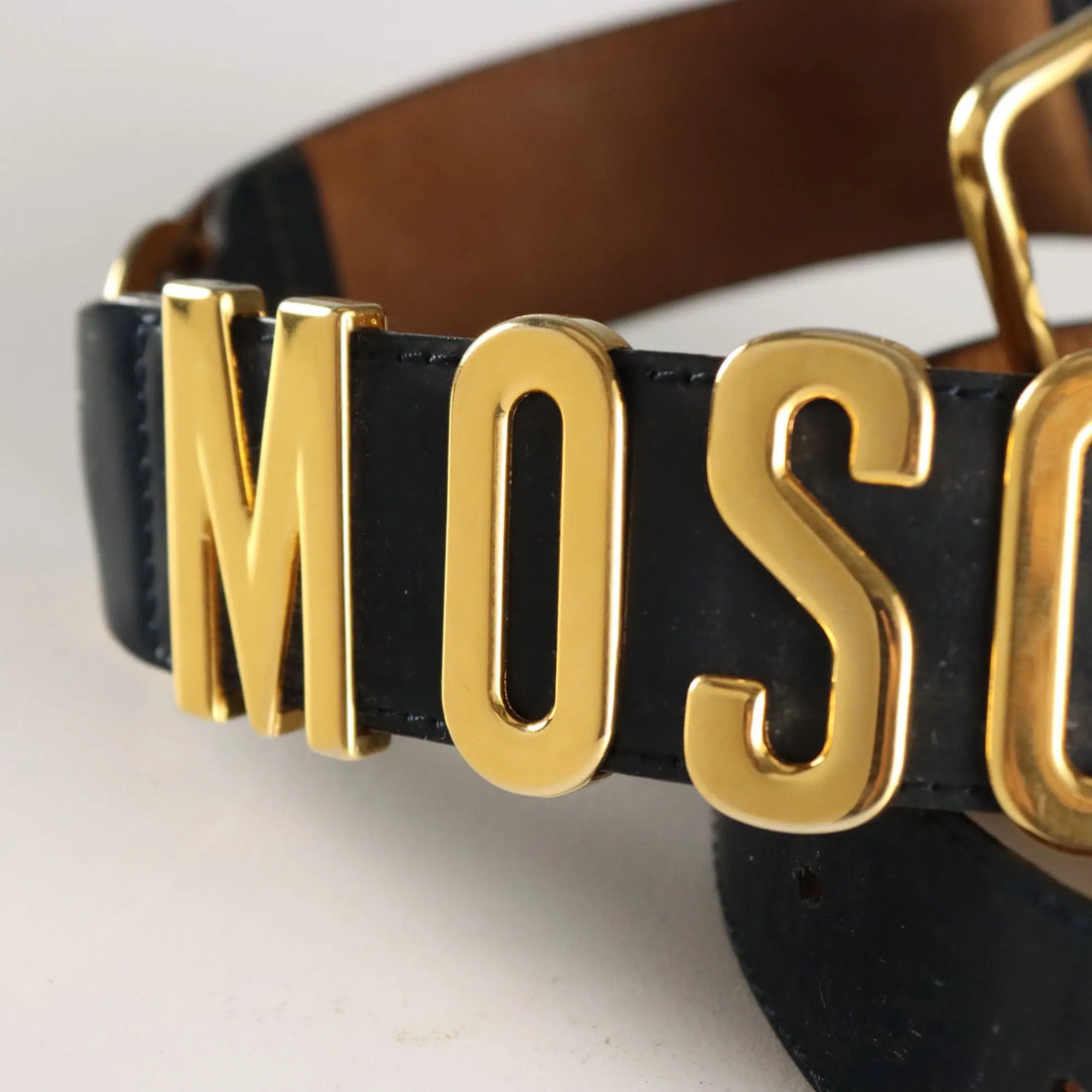 Moschino Blue Leather & Metal Belt Vintage Italy 1980s-1990s