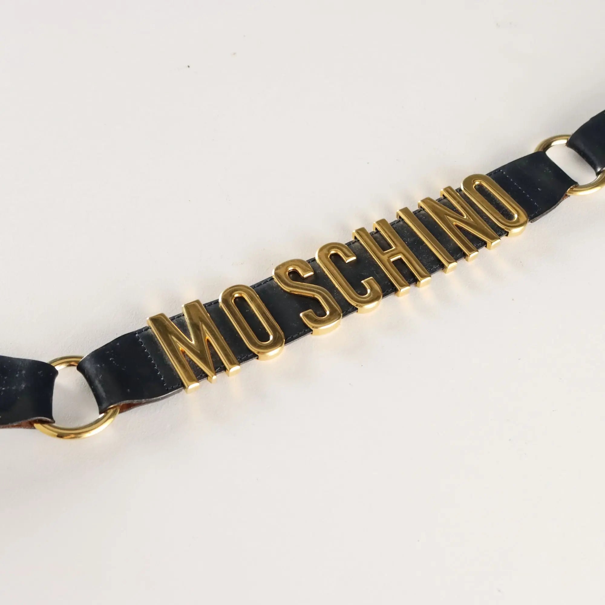 Moschino Blue Leather & Metal Belt Vintage Italy 1980s-1990s