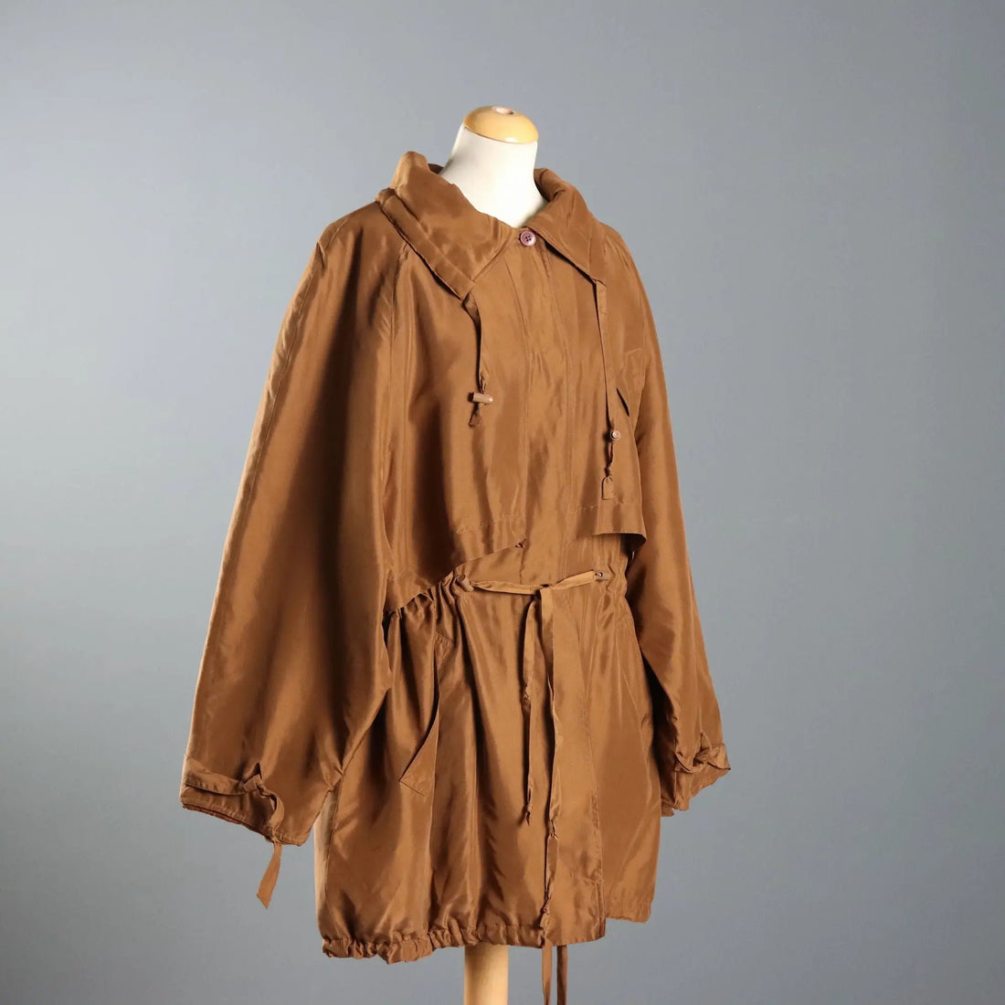 Vintage Trench Coat Krizia Brown Silk UK Size 12 Italy 1980s