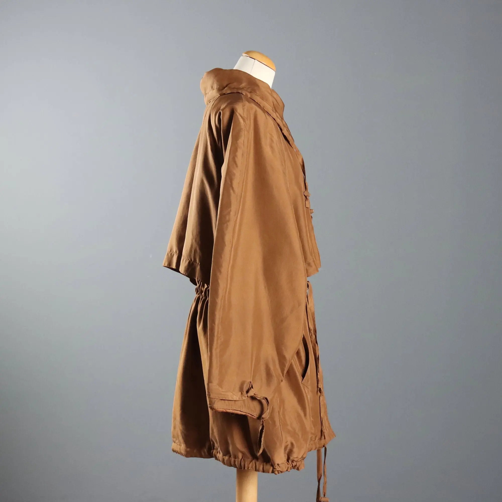 Vintage Trench Coat Krizia Brown Silk UK Size 12 Italy 1980s