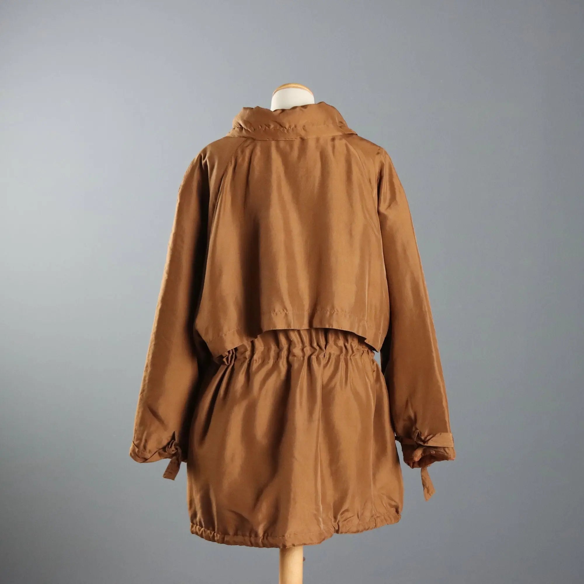Vintage Trench Coat Krizia Brown Silk UK Size 12 Italy 1980s