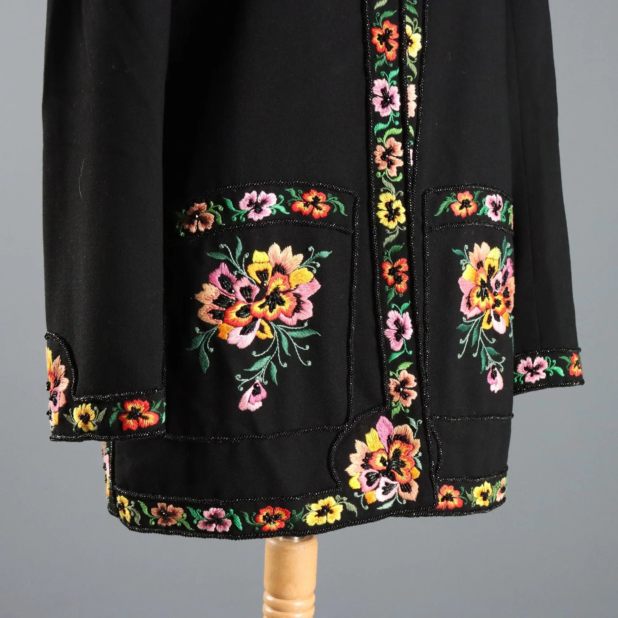 Vintage Jacket Wool Flower Beading UK Size 14 1990s
