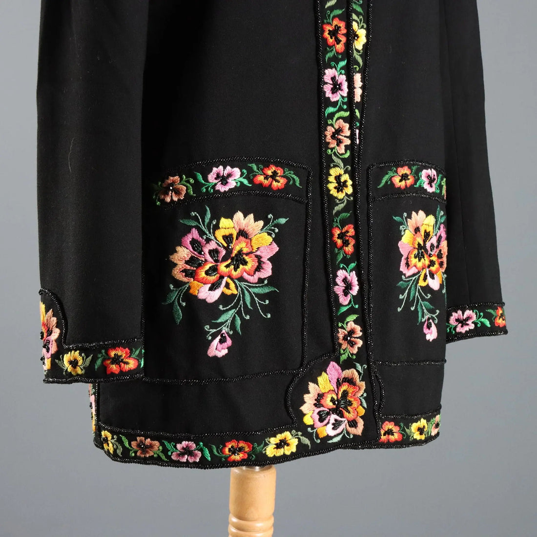 Vintage Jacket Wool Flower Beading UK Size 14 1990s