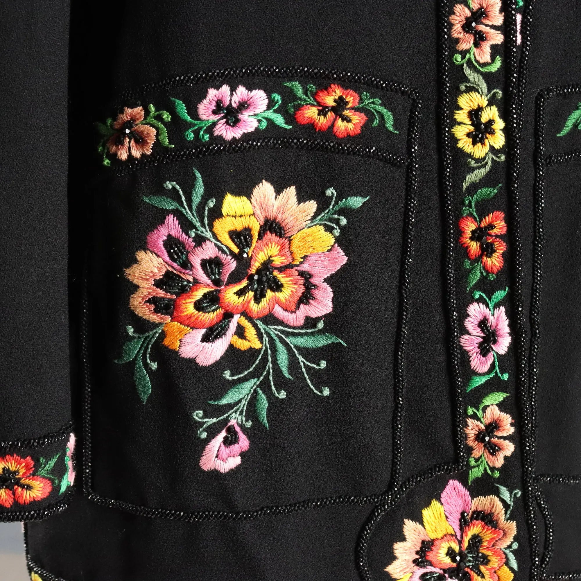 Vintage Jacket Wool Flower Beading UK Size 14 1990s