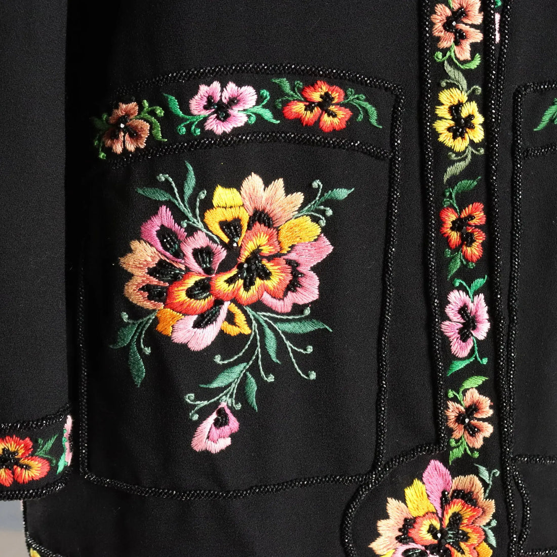 Vintage Jacket Wool Flower Beading UK Size 14 1990s