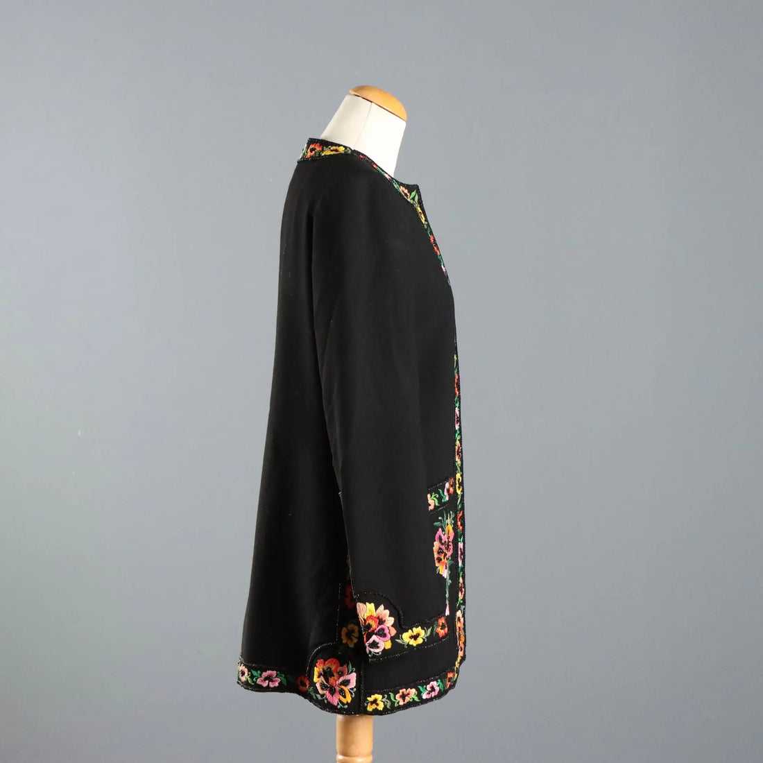 Vintage Jacket Wool Flower Beading UK Size 14 1990s