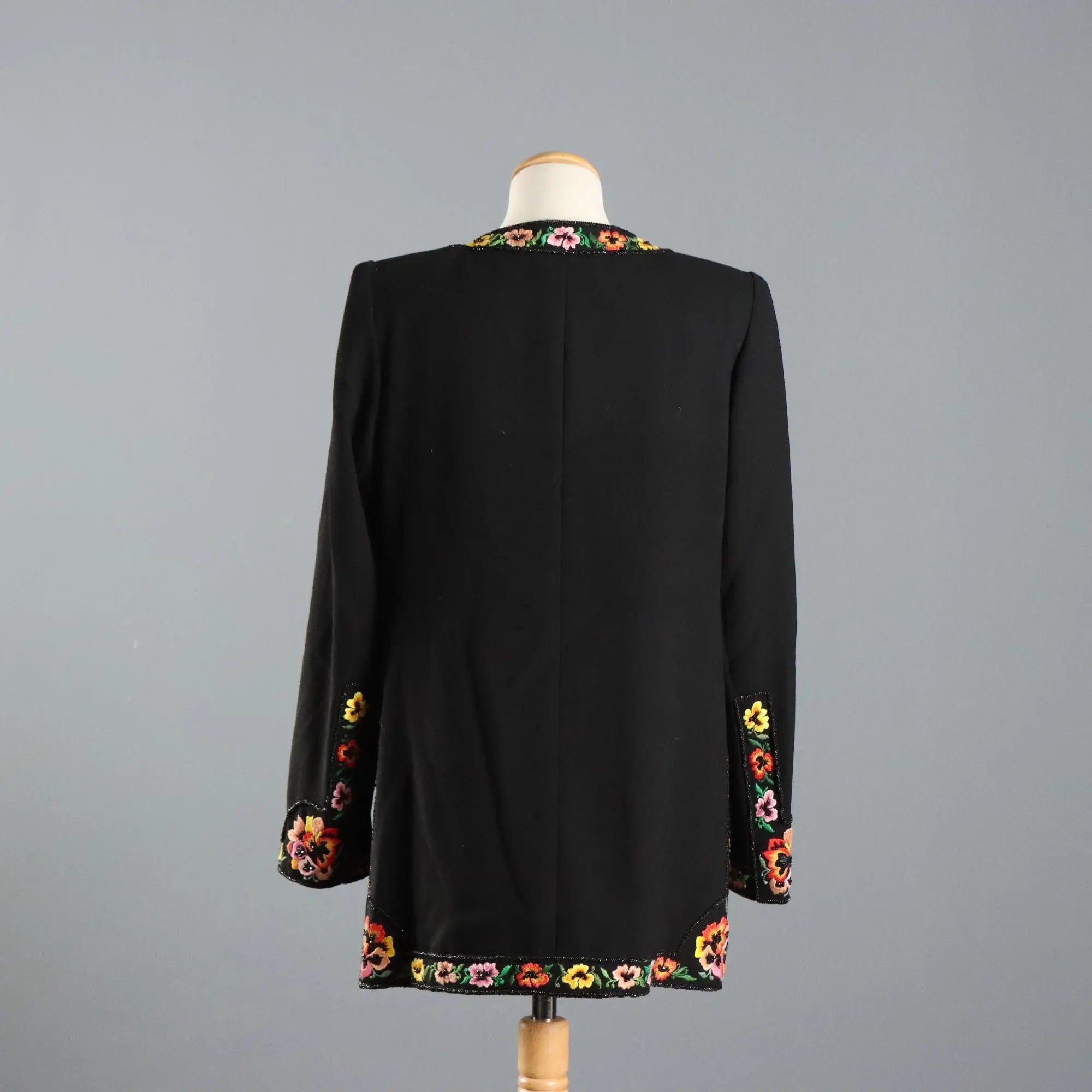 Vintage Jacket Wool Flower Beading UK Size 14 1990s