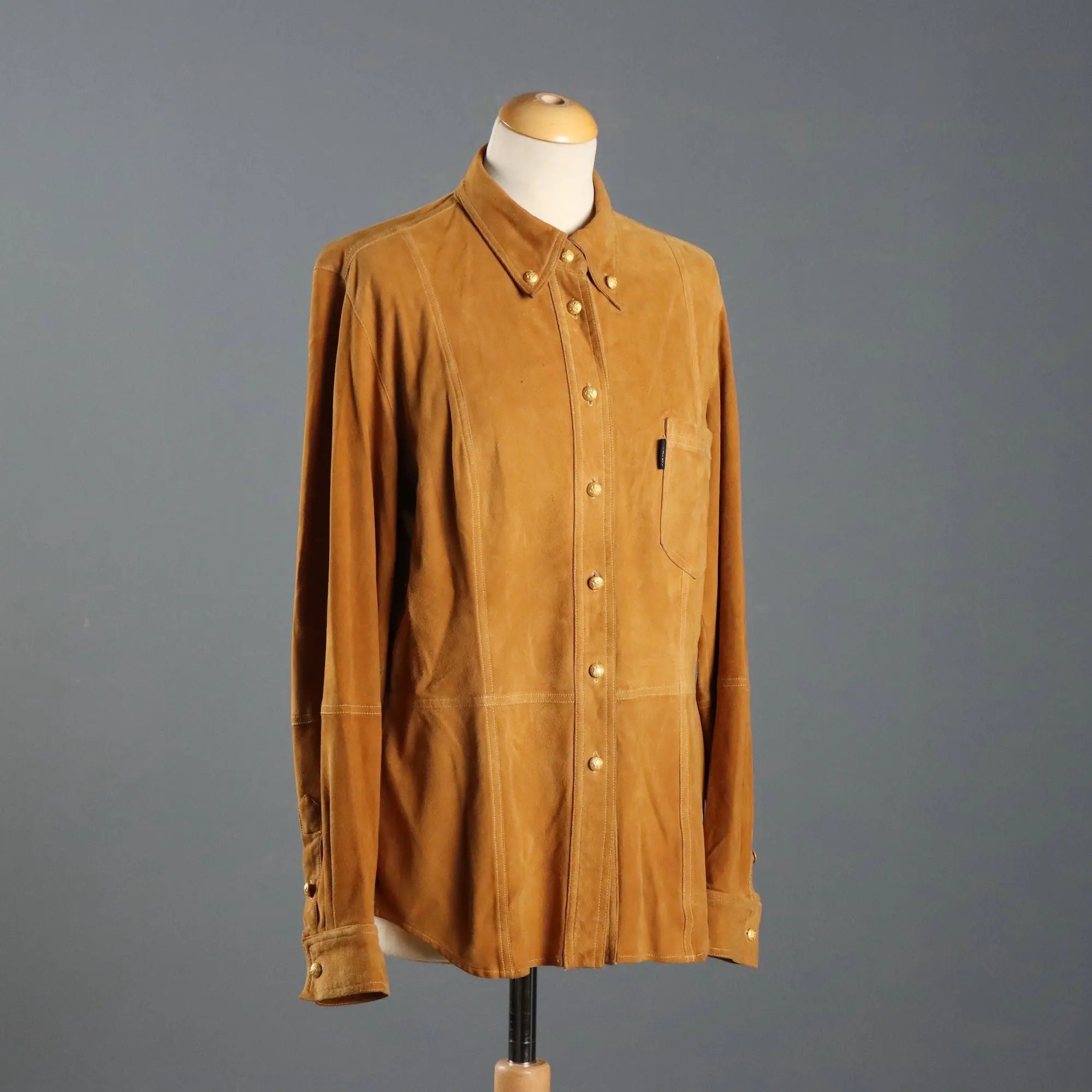 Escada Shirt Suede Leather UK Size 12 Germany 1990s