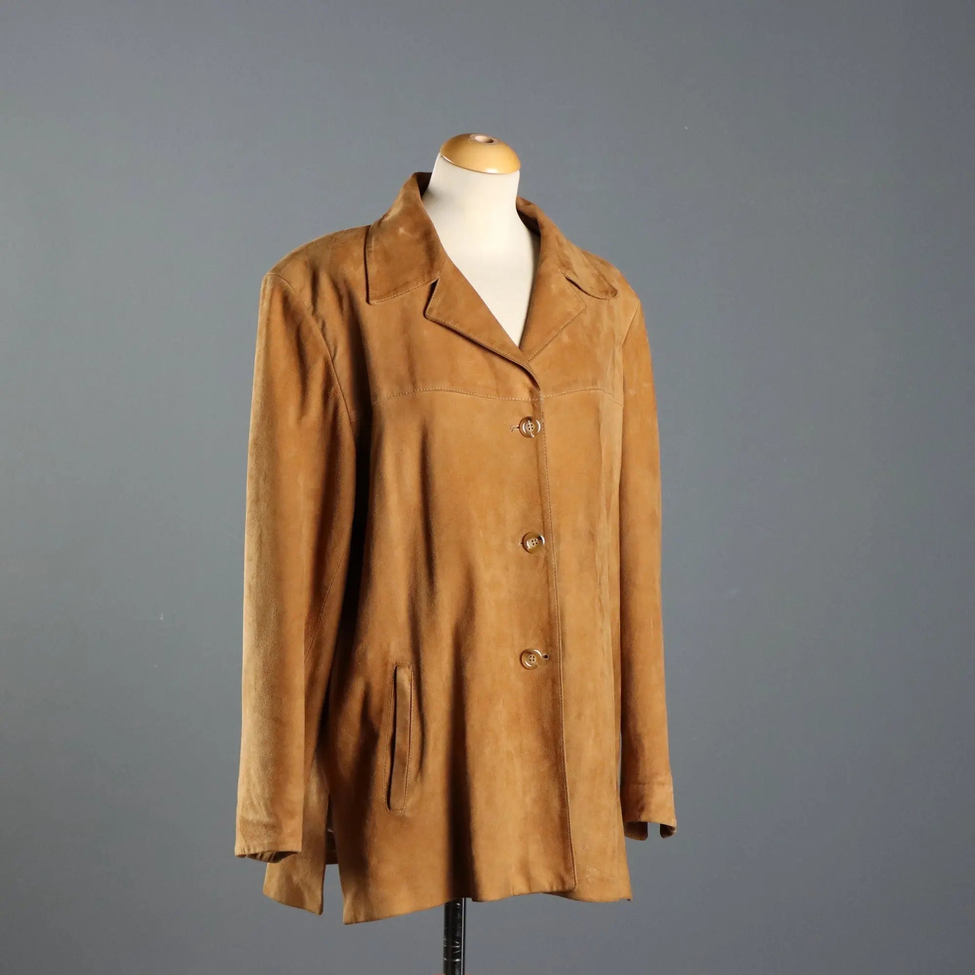 Cognac Suede Jacket Serapian UK Size 14 Italy 1980s-1990s