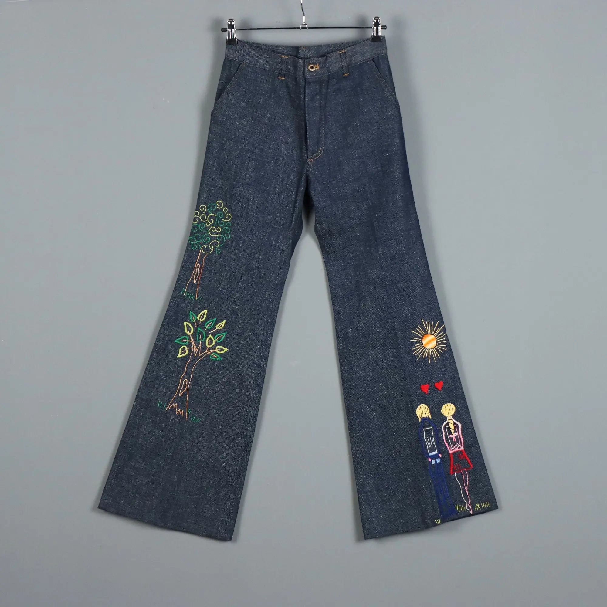 Vintage Jeans Embroidered Cotton UK Size 10 Italy 1970s