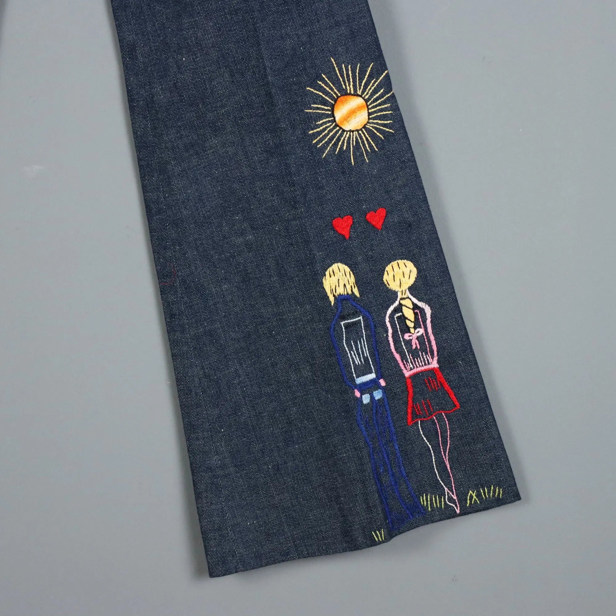 Vintage Jeans Embroidered Cotton UK Size 10 Italy 1970s