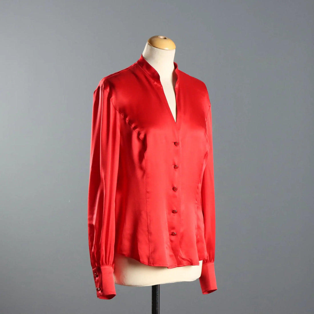 Escada Red Silk Shirt Jewel Buttons UK Size 14 Germany 1990s