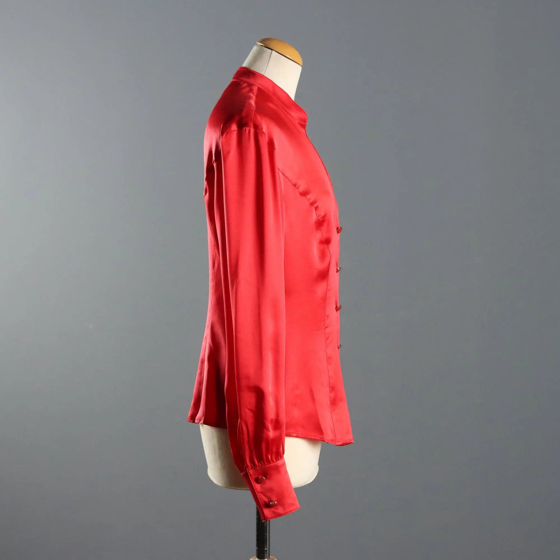 Escada Red Silk Shirt Jewel Buttons UK Size 14 Germany 1990s
