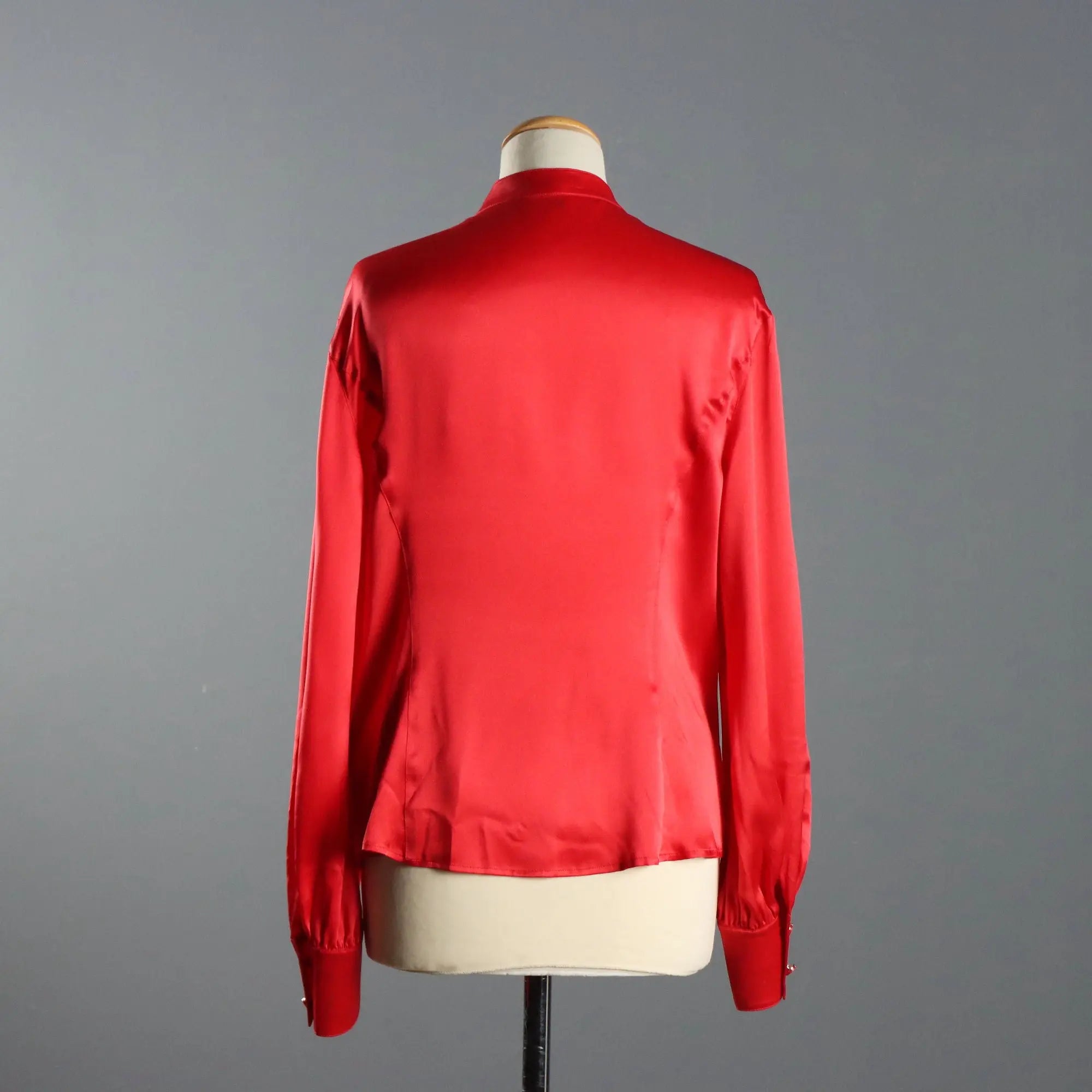 Escada Red Silk Shirt Jewel Buttons UK Size 14 Germany 1990s