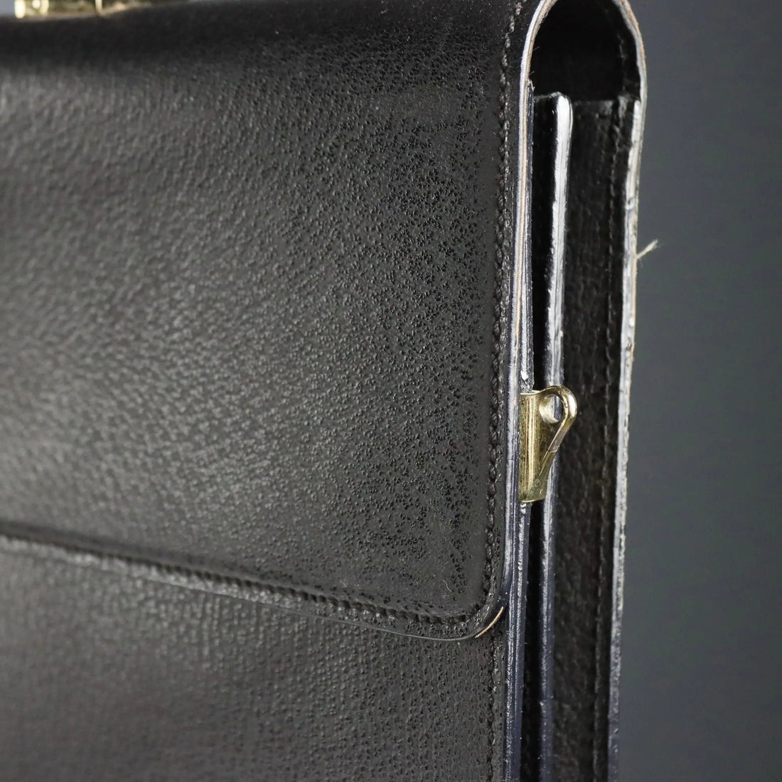 Valextra Black Leather Document Briefcase Vintage Italy 1980s-1990s